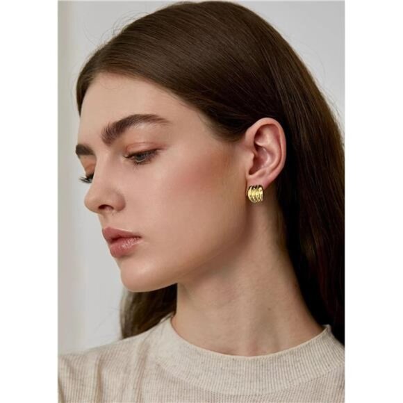 Geometric Chunky Stud Earrings | Hypoallergenic Copper Minimalist Earrings - Picture 5 of 5